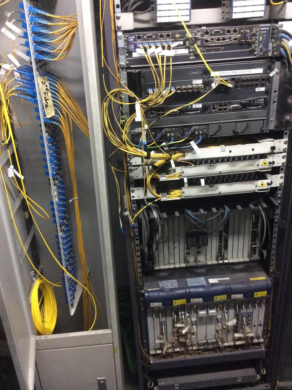 Integrated telecommunications equipment in a core network cabinet