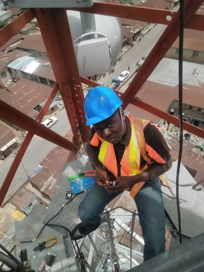 Kudos engineer carrying out tower cabling operations
